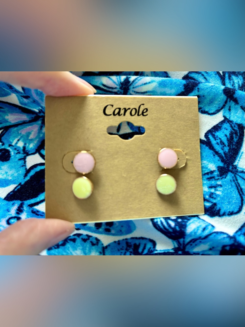 Carole light Pink and pale yellow Double Stud Pierced Earrings
